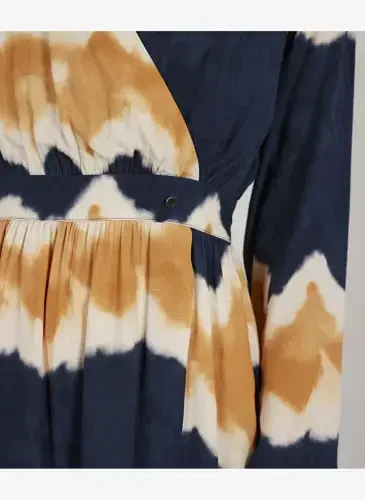 Yarg'ich V Yaka Turuncu Midi Ayollar Ko'ylagi 23KKEL7014X - 3