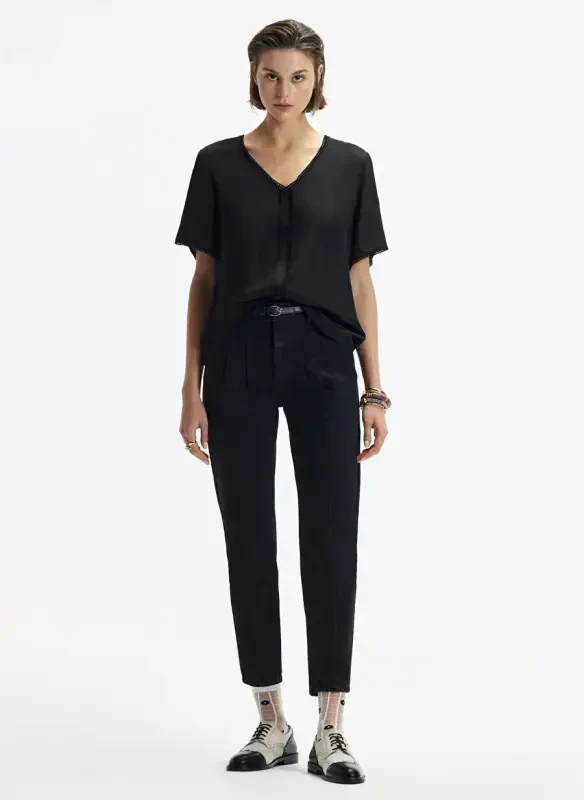 Yargʻichi Rahat V Yaka Duz Qora Ayollar Koʻylagi 24YKGM6010X - 1