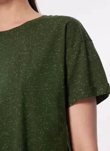 Yargıcı Bisiklet Yaka Düz Haki Kadın T-Shirt 24YKTS9025X - 4