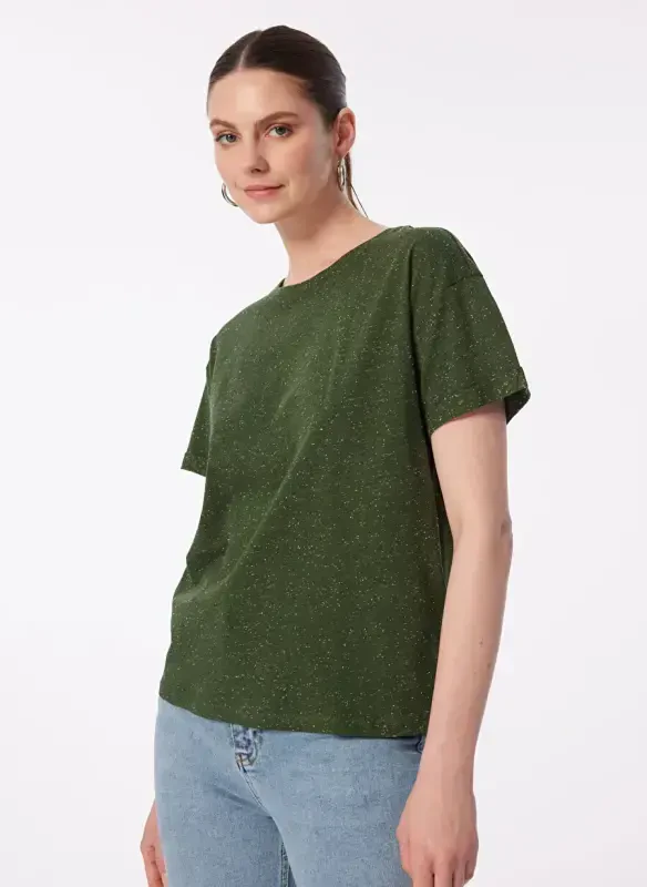 Yargıcı Bisiklet Yaka Düz Haki Kadın T-Shirt 24YKTS9025X - YARGICI