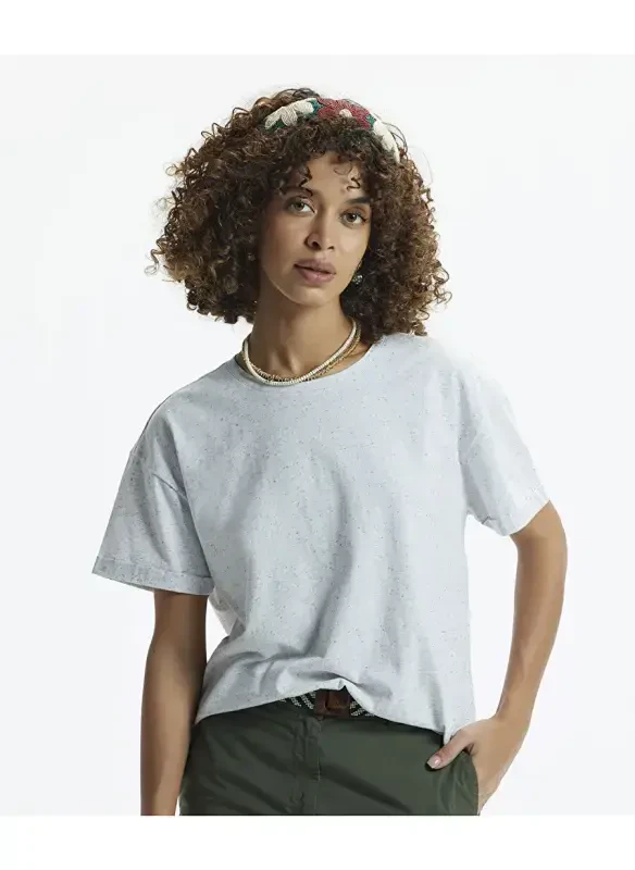 Yargıcı Bisiklet Yaka Düz Kırık Beyaz Kadın T-Shirt 24YKTS9025X - 2