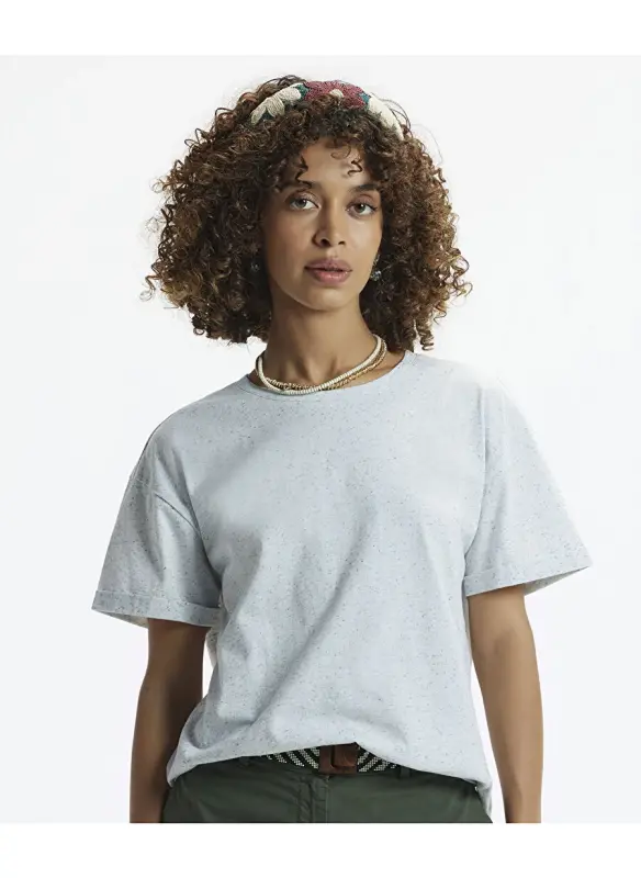 Yargıcı Bisiklet Yaka Düz Kırık Beyaz Kadın T-Shirt 24YKTS9025X - 1