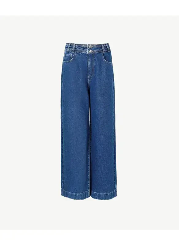 Yargʻichi Normal Bel Düz Paça Relaxed Ochiq Indigo Ayollar Denim Shim 23KKPN3104X - YARGICI