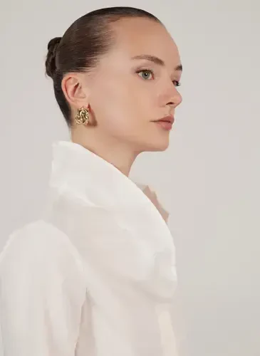 Yargıcı Normal Classic Collar Off White Women's Shirt 23KKGM6009X - YARGICI (1)