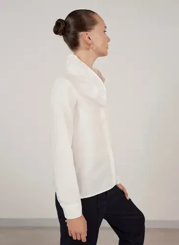Yargıcı Normal Classic Collar Off White Women's Shirt 23KKGM6009X - 3