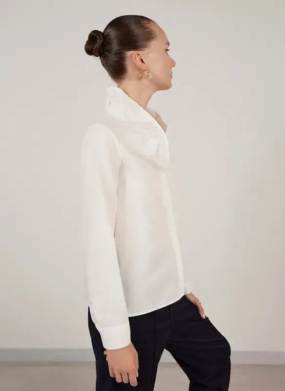 Yargıcı Normal Classic Collar Off White Women's Shirt 23KKGM6009X - 3