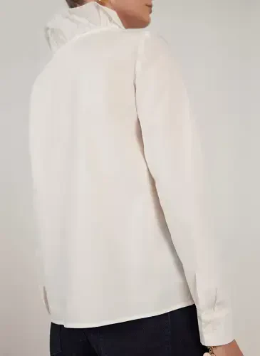 Yargıcı Normal Classic Collar Off White Women's Shirt 23KKGM6009X - 4