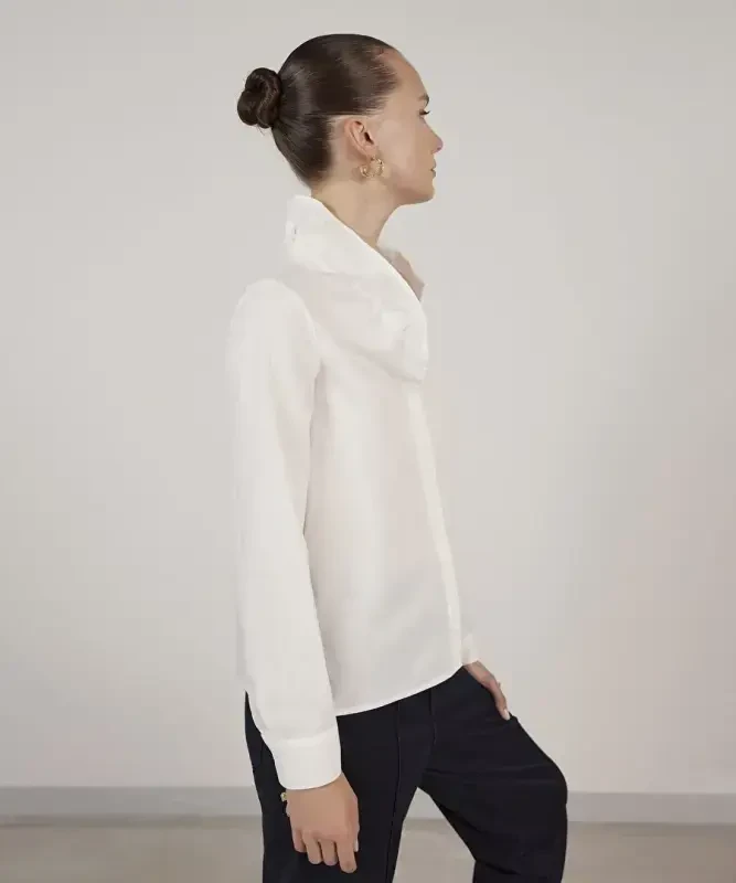 Yargıcı Normal Classic Collar Off White Women's Shirt 23KKGM6009X - 3