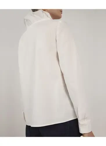 Yargıcı Normal Classic Collar Off White Women's Shirt 23KKGM6009X - 4