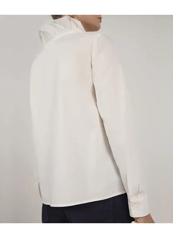 Yargıcı Normal Classic Collar Off White Women's Shirt 23KKGM6009X - 4