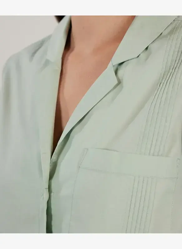 Yargıcı Normal Plain Collar Aquamarine Women's Shirt 23KKGM6006X - 1