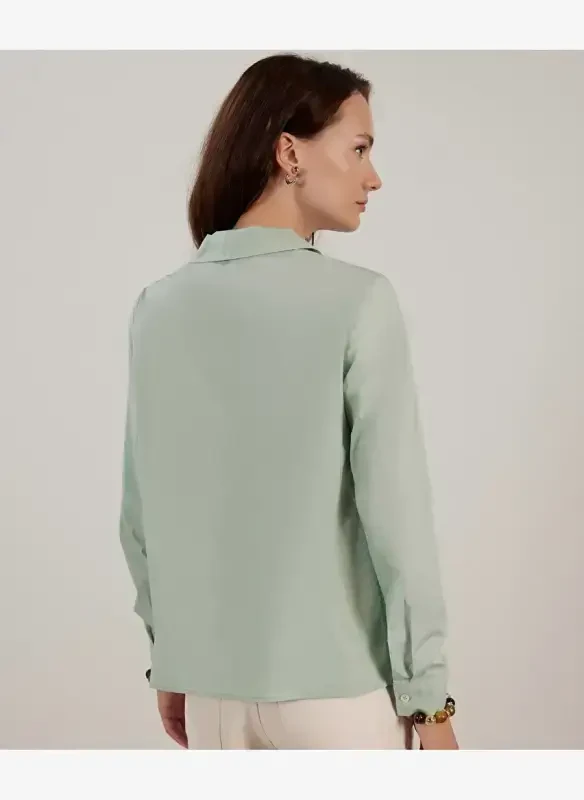 Yargıcı Normal Plain Collar Aquamarine Women's Shirt 23KKGM6006X - 2