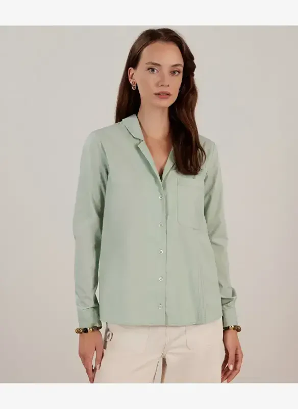 Yargıcı Normal Plain Collar Aquamarine Women's Shirt 23KKGM6006X - 5
