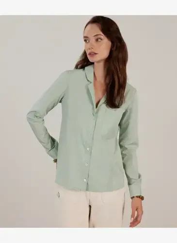 Yargıcı Normal Plain Collar Aquamarine Women's Shirt 23KKGM6006X - 6