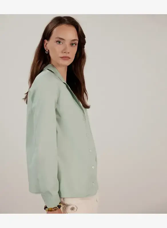 Yargıcı Normal Plain Collar Aquamarine Women's Shirt 23KKGM6006X - 7