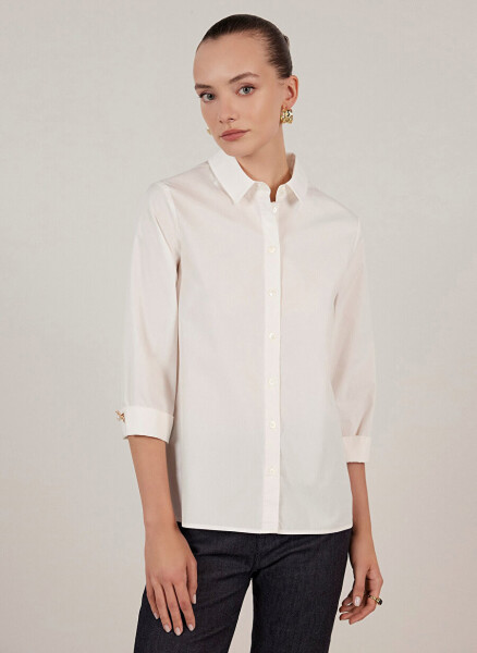 Yargıcı Normal Plain Collar Broken White Women's Shirt 23KKGM6003X - 5