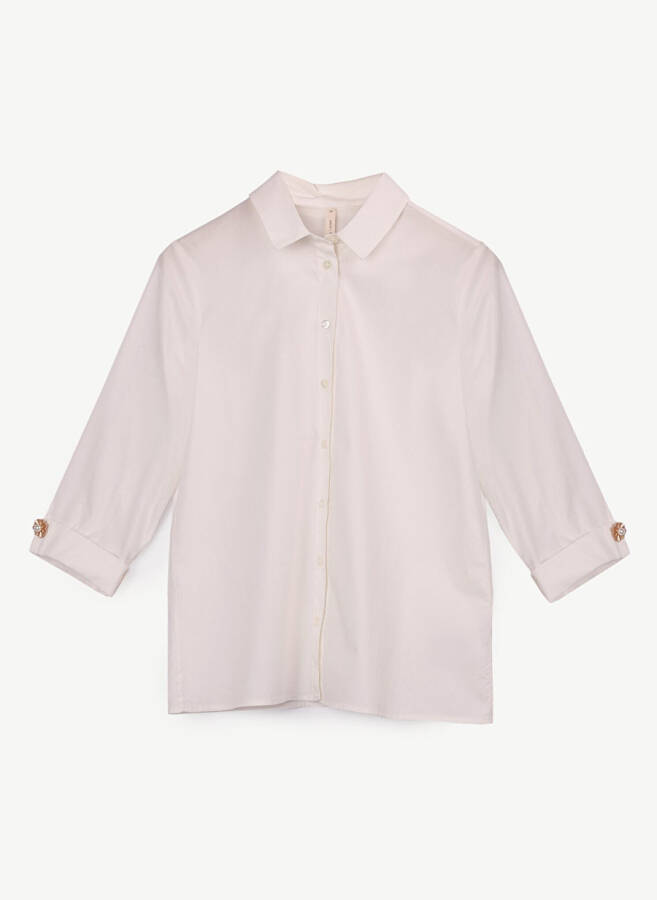 Yargıcı Normal Plain Collar Broken White Women's Shirt 23KKGM6003X - 4