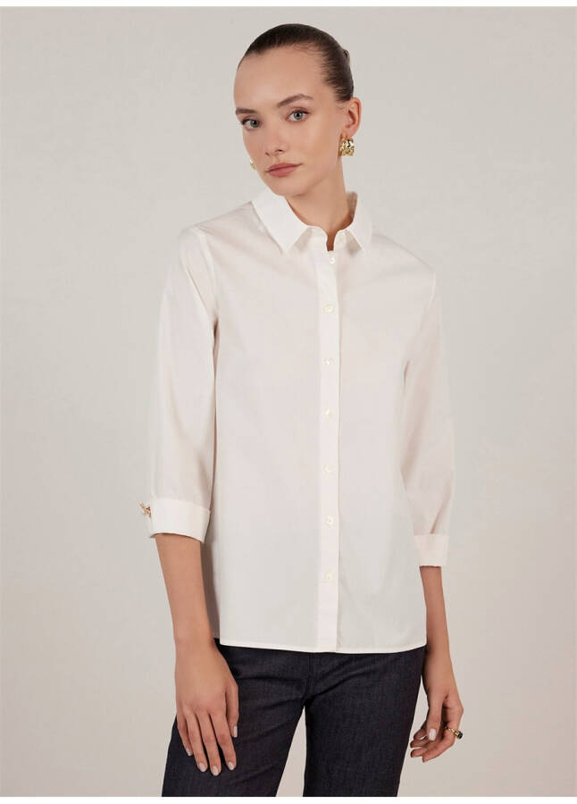 Yargıcı Normal Plain Collar Broken White Women's Shirt 23KKGM6003X - 9