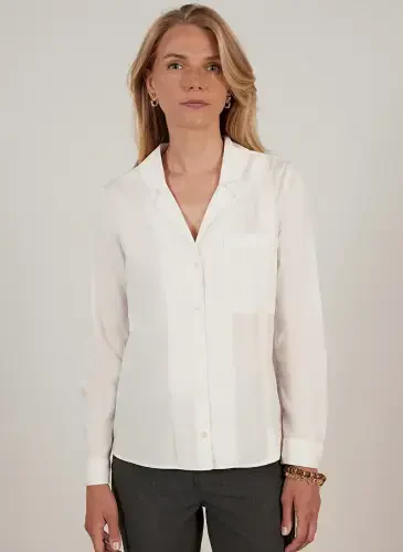 Yargıcı Normal Plain Collar Off White Women's Shirt 23KKGM6006X - 1