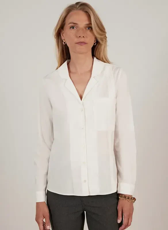 Yargıcı Normal Plain Collar Off White Women's Shirt 23KKGM6006X - YARGICI