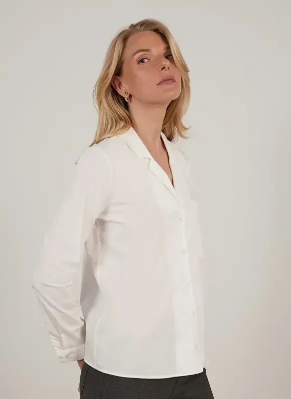 Yargıcı Normal Plain Collar Off White Women's Shirt 23KKGM6006X - 2