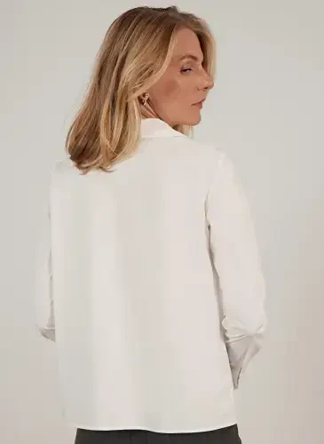 Yargıcı Normal Plain Collar Off White Women's Shirt 23KKGM6006X - 3