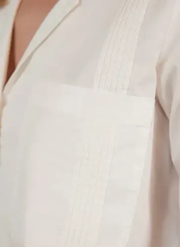 Yargıcı Normal Plain Collar Off White Women's Shirt 23KKGM6006X - 4