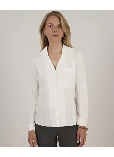 Yargıcı Normal Plain Collar Off White Women's Shirt 23KKGM6006X - 1