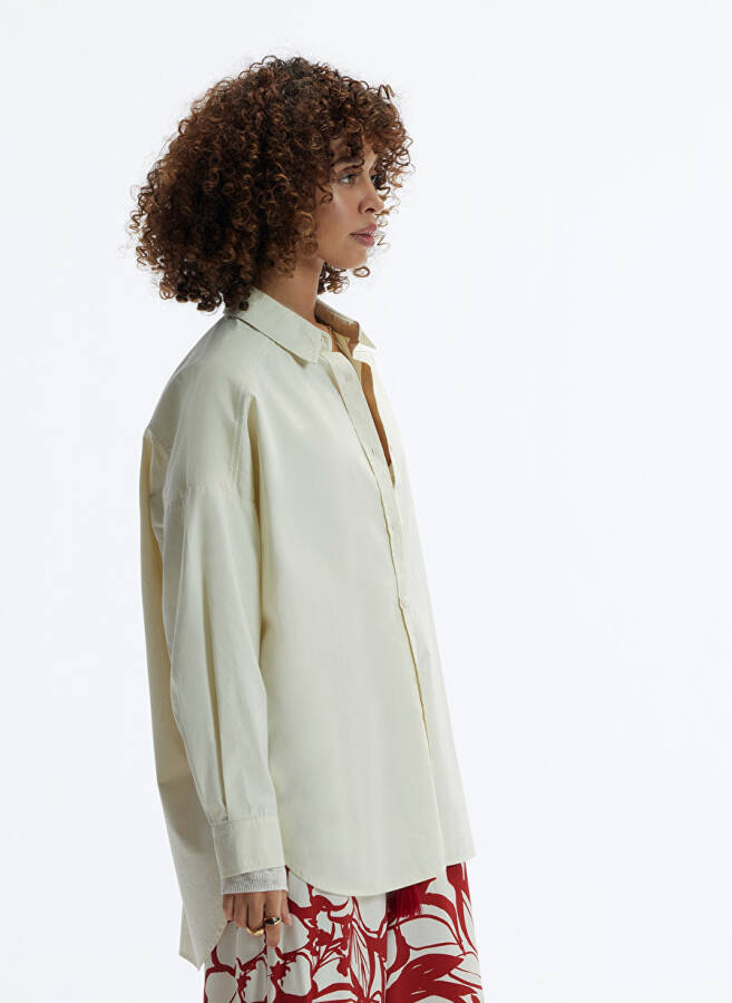 Yargıcı Oversized Shirt Collar Solid Stone Women's Shirt 24YKGM6005A - 2