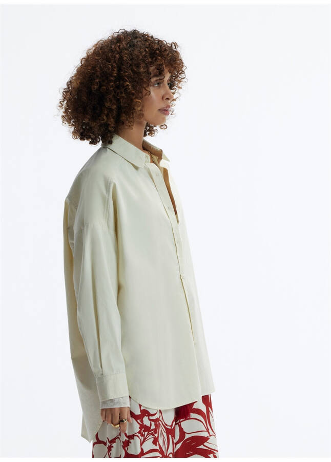 Yargıcı Oversized Shirt Collar Solid Stone Women's Shirt 24YKGM6005A - 10