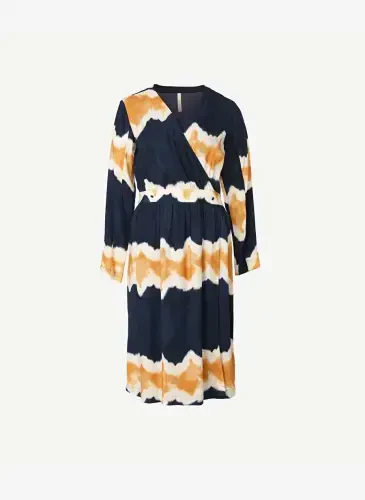 Yargıcı V Neck Orange Midi Women's Dress 23KKEL7014X - 4