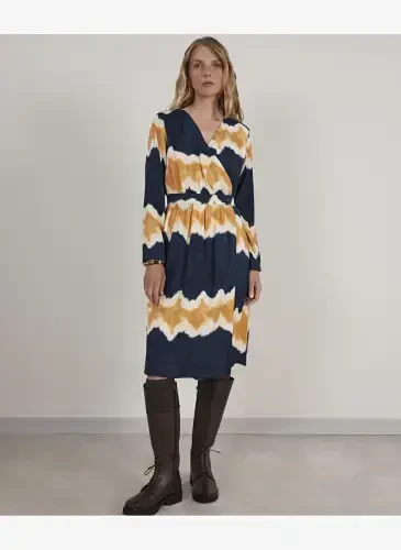 Yargıcı V Yaka Turuncu Midi Kadın Elbise 23KKEL7014X - 1