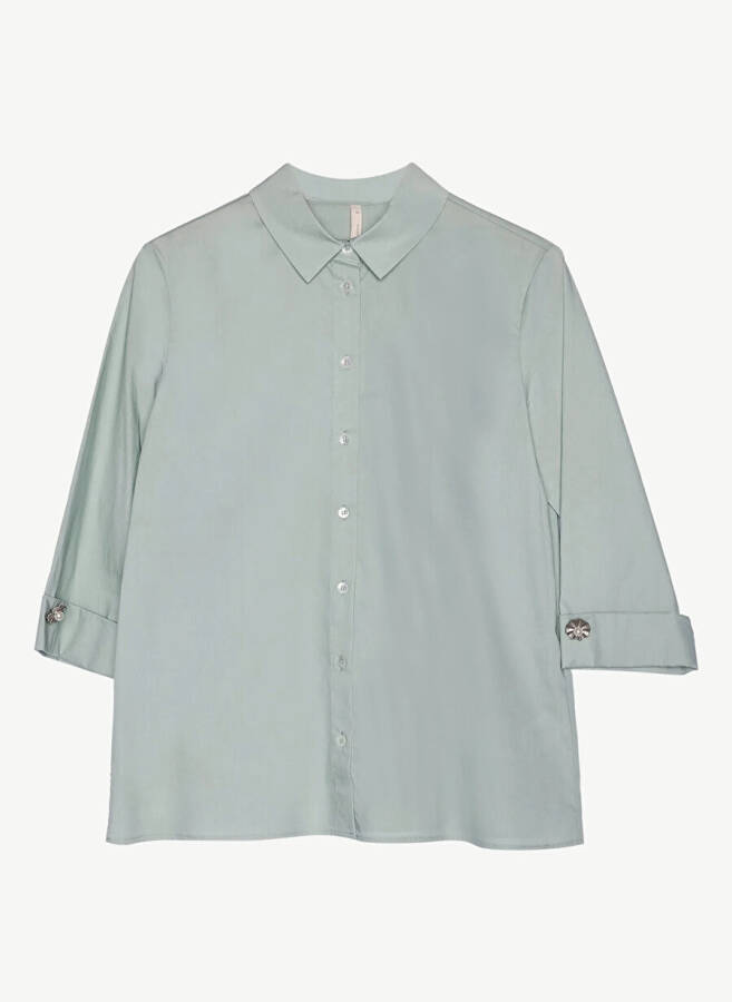 Yargıcı Women's Normal Plain Collar Water Green Shirt 23KKGM6003X - 2