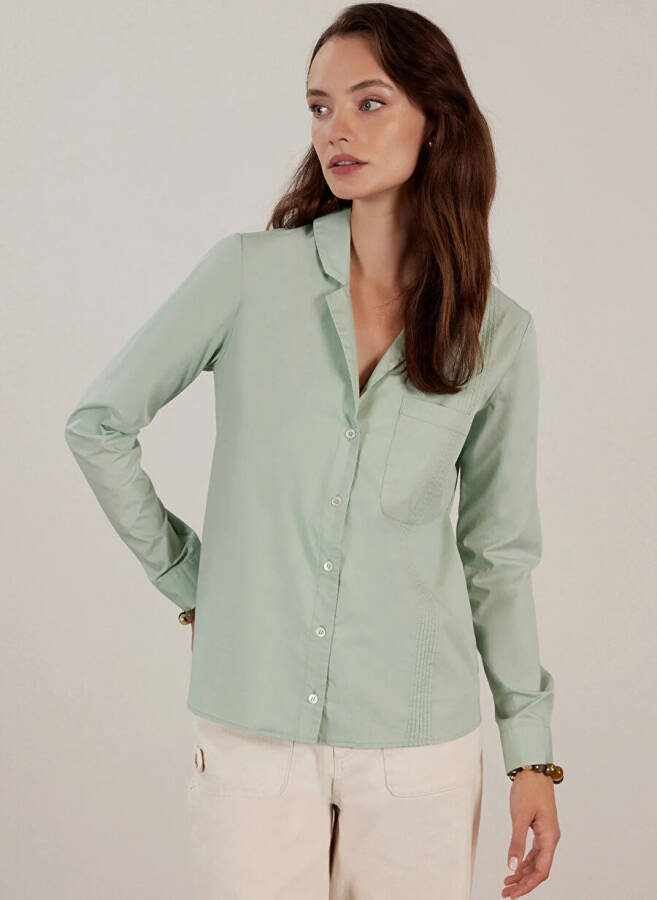 Yargıcı Women's Normal Plain Collar Water Green Shirt 23KKGM6006X - 2