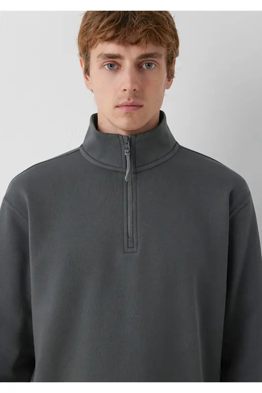 Yarı Fermuarlı Antrasit Basic Sweatshirt 0S10278-91268 - Antrasit - 6