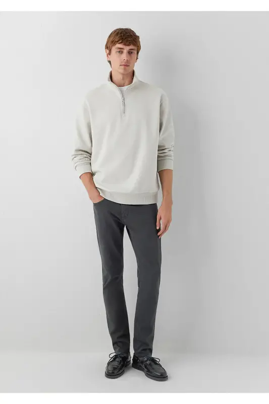 Yarı Fermuarlı Bej Basic Sweatshirt 0S10278-70144 - Bej - 1