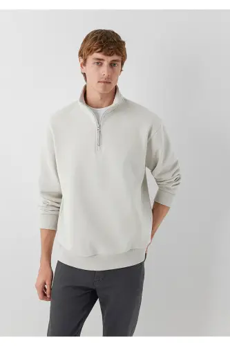 Yarı Fermuarlı Bej Basic Sweatshirt 0S10278-70144 - Bej - MAVI (1)