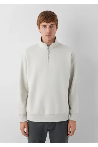Yarı Fermuarlı Bej Basic Sweatshirt 0S10278-70144 - Bej - 3
