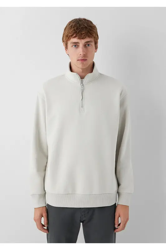 Yarı Fermuarlı Bej Basic Sweatshirt 0S10278-70144 - Bej - 3
