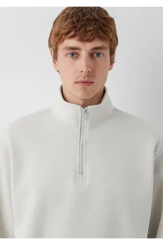 Yarı Fermuarlı Bej Basic Sweatshirt 0S10278-70144 - Bej - 6