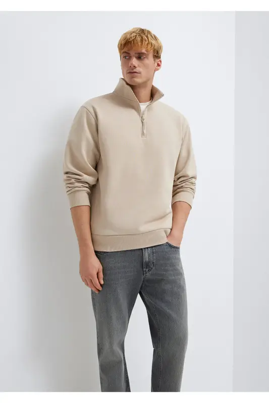 Yarı Fermuarlı Ekru Sweatshirt 0S10278-70004-Ekru - 1