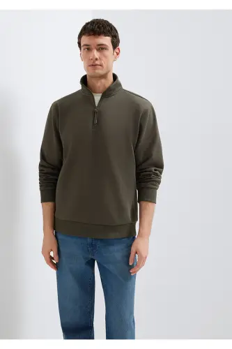 Yarı Fermuarlı Haki Basic Sweatshirt 0S10278-71553 - Yeşil - MAVI (1)
