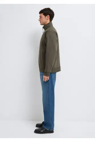Yarı Fermuarlı Haki Basic Sweatshirt 0S10278-71553-Yeşil - 4