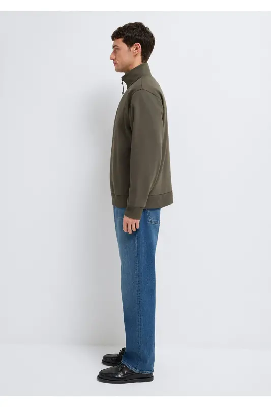 Yarı Fermuarlı Haki Basic Sweatshirt 0S10278-71553-Yeşil - 4