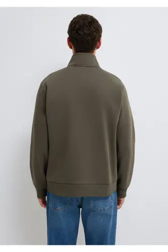 Yarı Fermuarlı Haki Basic Sweatshirt 0S10278-71553-Yeşil - 5