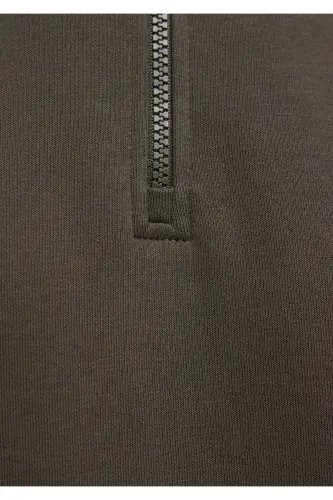 Yarı Fermuarlı Haki Basic Sweatshirt 0S10278-71553-Yeşil - 8