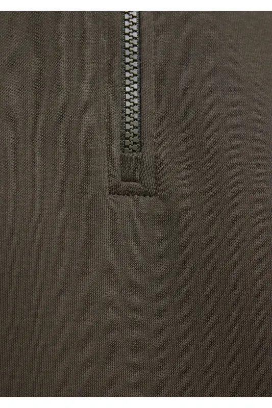 Yarı Fermuarlı Haki Basic Sweatshirt 0S10278-71553-Yeşil - 8