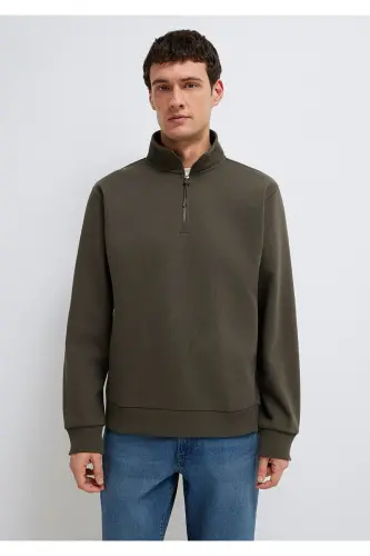 Yarı Fermuarlı Haki Basic Sweatshirt 0S10278-71553 - Yeşil - 3