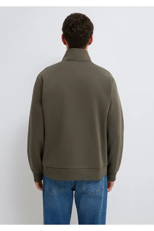 Yarı Fermuarlı Haki Basic Sweatshirt 0S10278-71553 - Yeşil - 5