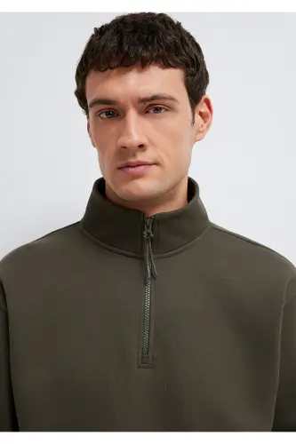 Yarı Fermuarlı Haki Basic Sweatshirt 0S10278-71553 - Yeşil - 6